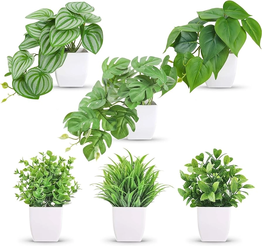 Amazon.com: Der Rose 6 Packs Fake Plants Small Artificial Plants for Home Office Desk Bathroom Aesthetic Farmhouse Room Decor Indoor : Home & Kitchen