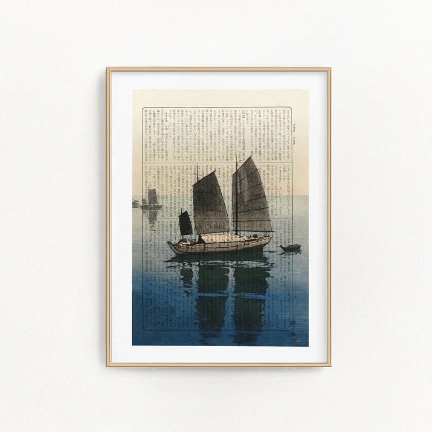 Sailing Boats Forenoon - Hiroshi Yoshida - Book Page Art Print - Japanese Art Print - Art on Words
