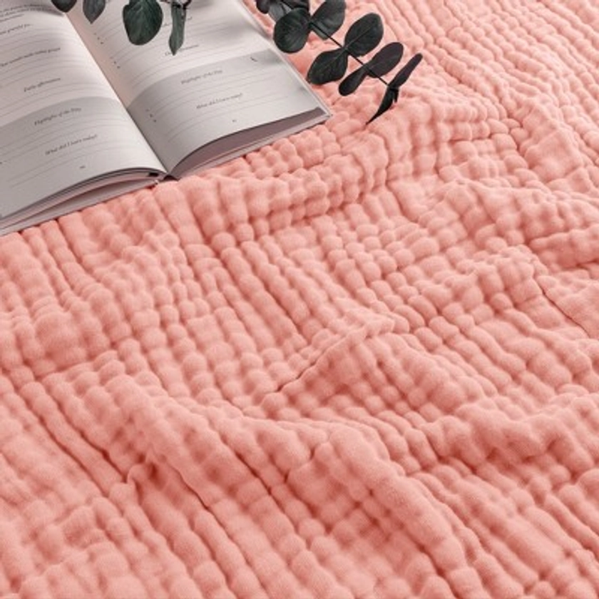 Muslin Blanket for Adults, Extra Large King 108" x 90" By Comfy Cubs - Lace Pink