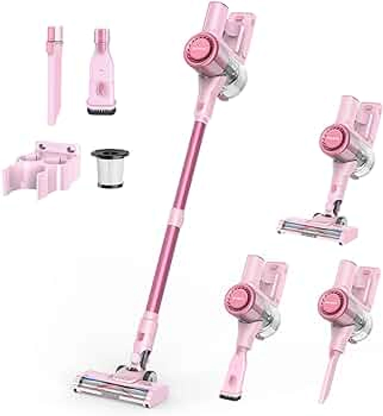 Homeika Cordless Vacuum Cleaner, 28Kpa Powerful Suction, 380W Strong Brushless Motor with 8 in 1 Lightweight Stick Vacuum Cleaner with 50 Min Runtime Detachable Battery for Pet Hair & Carpet, Pink