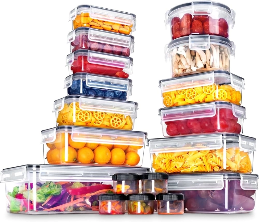 Amazon.com: KAGUYA 36 PCS Plastic Food Storage Containers with Lids, 1.4 Oz - 85 Oz, 100% BPA Free, Leak-Proof Kitchen Storage Containers for Pantry Organizers and Storage - Microwave and Freezer Safe: Home & Kitchen