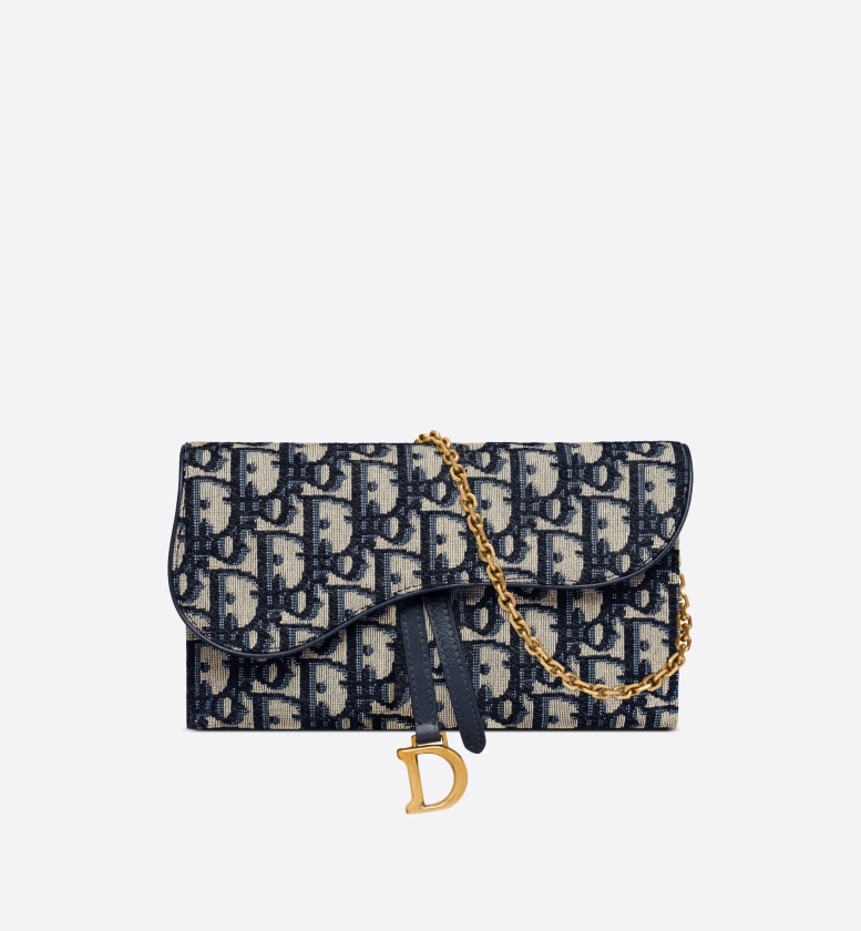 Long portefeuille à chaîne Saddle Toile jacquard Dior Oblique bleu | DIOR