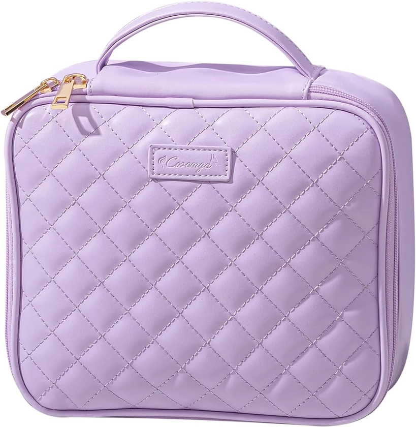 Travel Makeup Bag Cosmetic Bag Makeup Bag Toiletry bag Travel Makeup Cosmetic Case Storage Bag Portable Artist Storage Bag with Brush Compartment for Women and Girls (Purple)