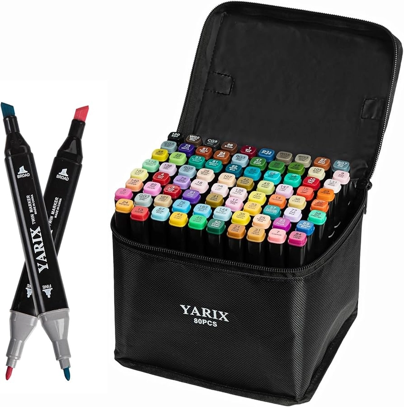 YARIX 80 Coloured Marker Set, Art Markers, Art pens for kids Drawing, Colouring Pens,Dual Tip, Felt Tip Markers,Sketching, Anime and Manga Colouring Books Adults, Graphic Marker pens