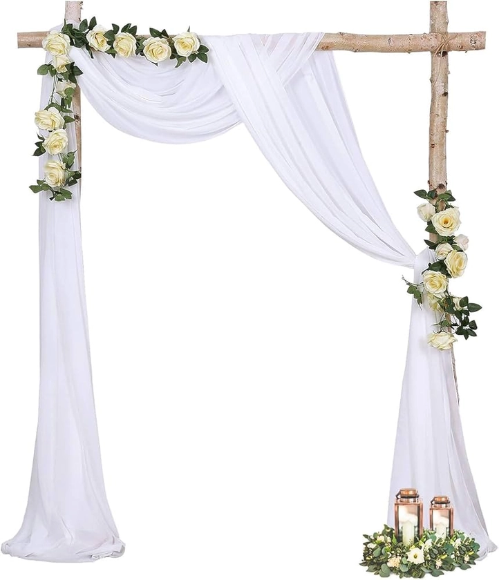 QHFlashbuy Voilage Blanc Mariage,75 x 600CM Tenture Arche Mariage,Tissu Drapé en Tulle Extensible pour Décoration de Mariage,Fête,Cérémonie,Rideau de Gaze,Toile de Fond : Amazon.fr: Cuisine et Maison