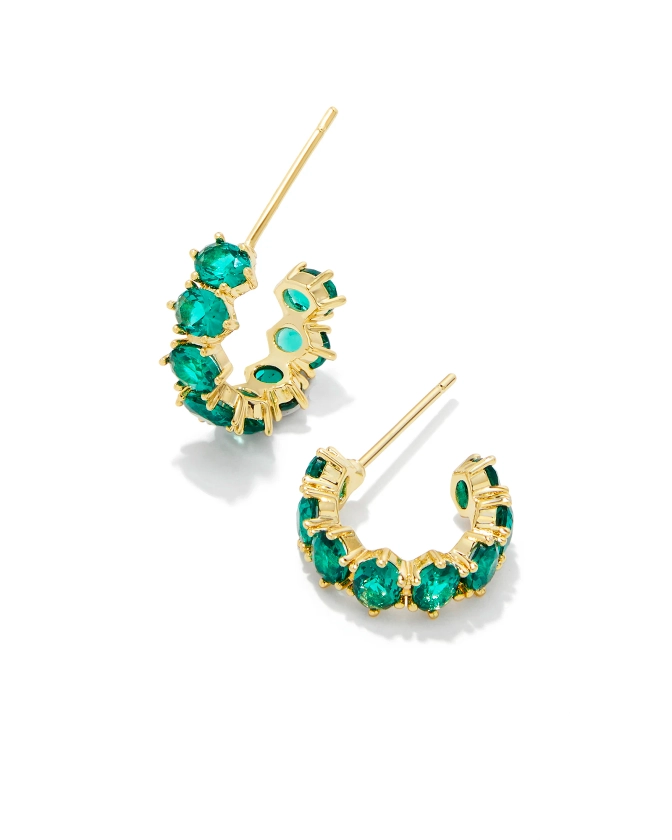 Cailin Gold Huggie Earrings in Green Crystal