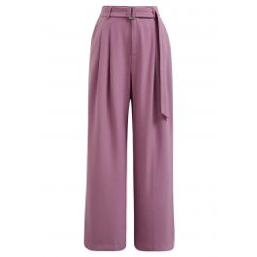 Belted Side Pocket Pleated Pants in Purple