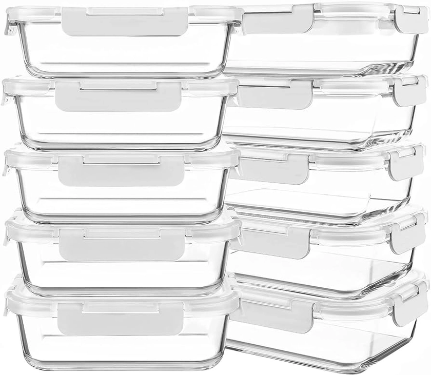 Amazon.com: KOMUEE 10 Packs 30 oz Glass Meal Prep Containers,Glass Food Storage Containers with Lids,Airtight Glass Lunch Bento Boxes,BPA Free,Microwave, Oven, Freezer and Dishwasher,White: Home & Kitchen