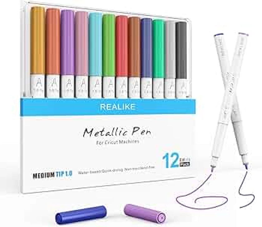 REALIKE Metallic Marker Pens for Cricut Maker 3/Maker/Explore 3/Air 2/Air 12 Pens 1.0 Medium Point Metallic Pens for Drawing Writing Calligraphy