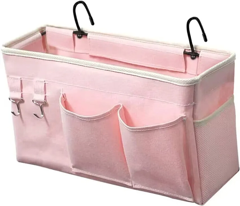 Loghot Bedside Caddy/Bedside Storage Bag Hanging Organizer for Bunk and Hospital Beds,Dorm Rooms Bed Rails,Can be Placed Glasses,Books,Mobile Phones,Keys (Light Pink)