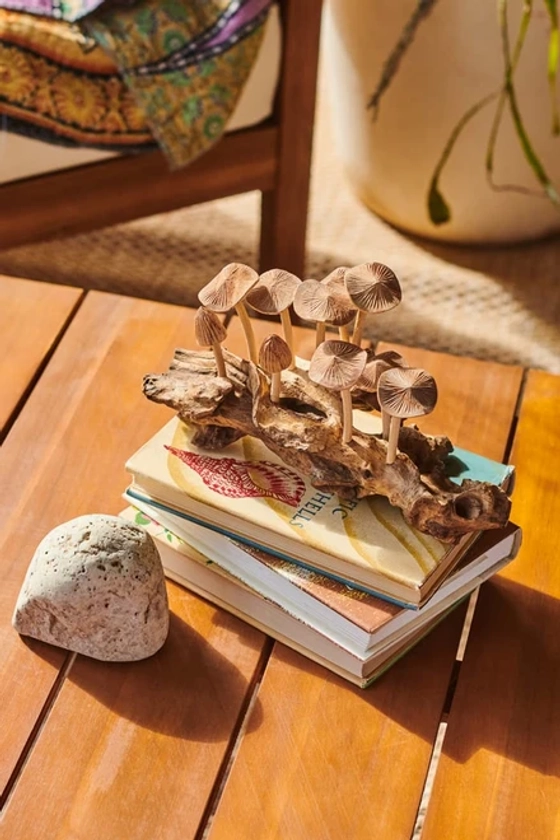 Wood Mushroom Log Figurine