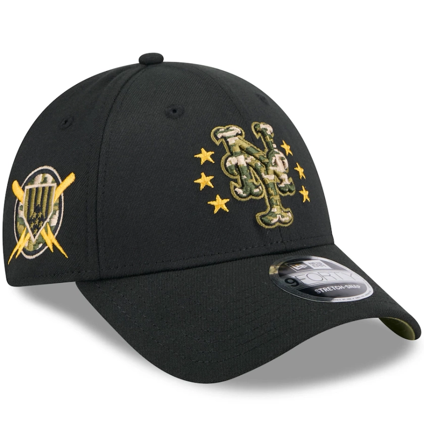Men's New York Mets  New Era Black 2024 Armed Forces Day 9FORTY Adjustable Hat