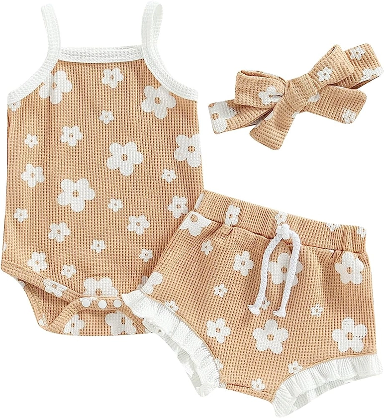 LIOMENGZI Newborn Baby Girl Clothes Floral Print Sleevelesss Knit Cami Tops Shorts 2 Pcs Cute Toddler Baby Girl Summer Outfit