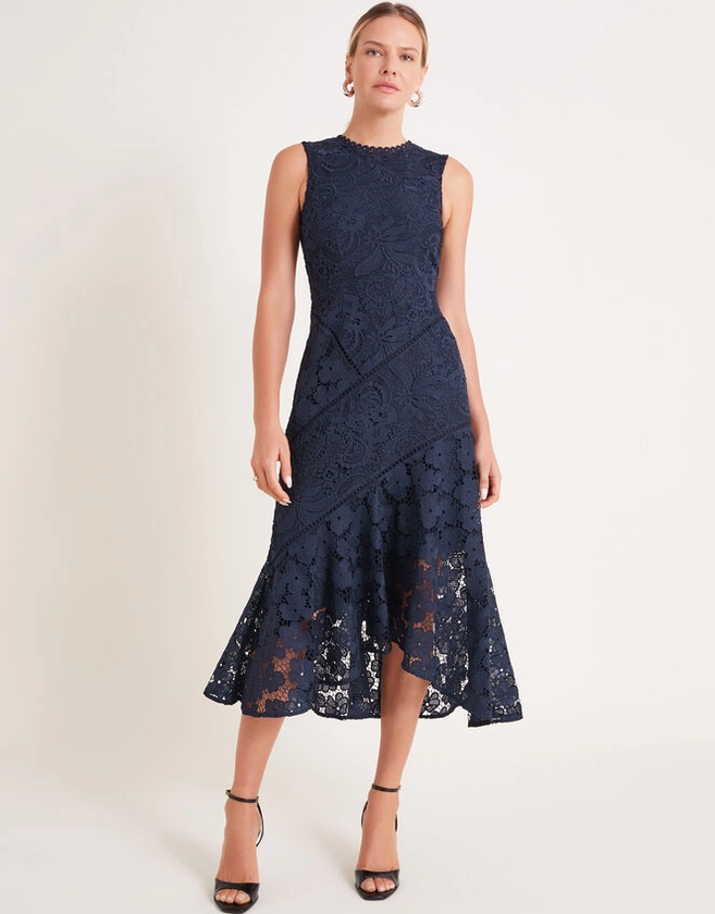 Gianna Sleeveless Lace Midi Dress Blue