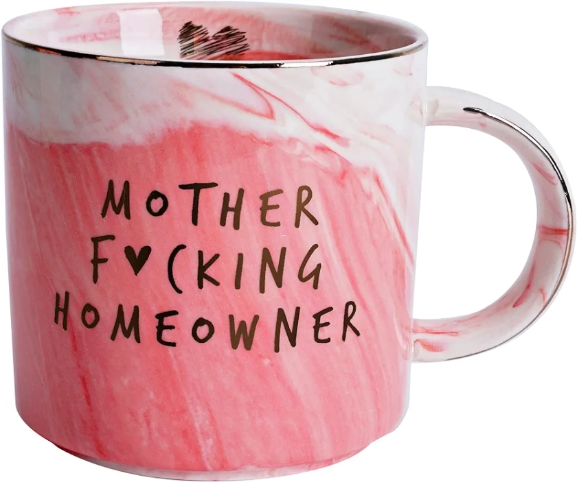 Hendson Housewarming Gifts for Women - First Home House Gifts For New Home Owner - Funny First Time House Warming Gift Ideas - Mother Homeowner - Pink Marble Mug Presents, 11.5oz Coffee Cup