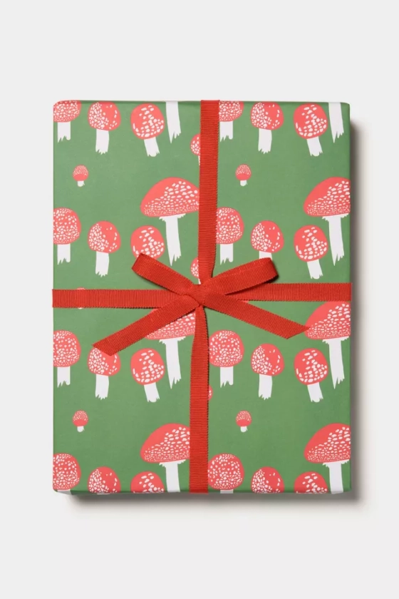 Red Cap Festive Mushrooms Wrapping Paper