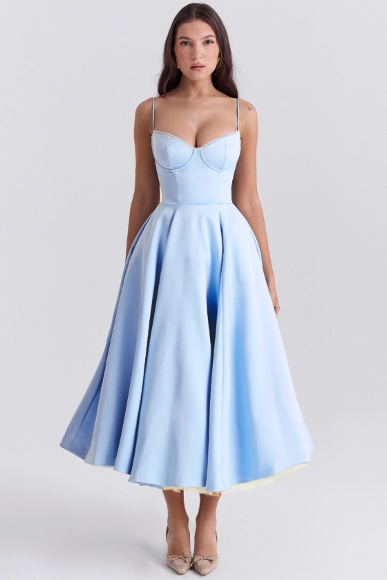 Clothing : Midi Dresses : 'Mademoiselle' Cinderella Blue Tulle Midi Dress
