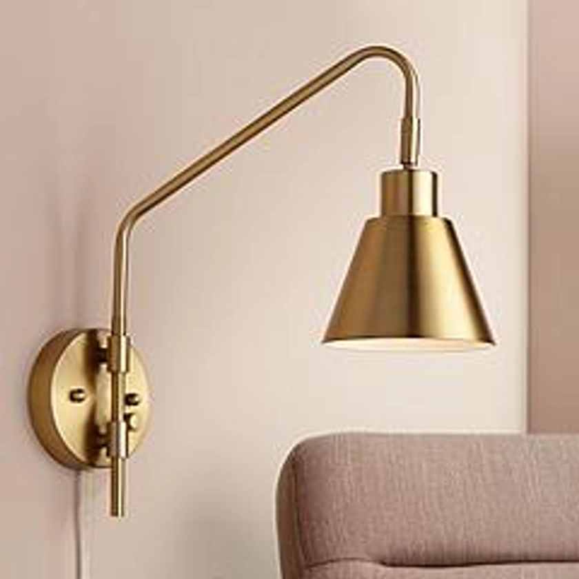 360 Lighting Marybel Brass Adjustable Downlight Swing Arm Plug-In Wall Lamp | www.lampsplus.com