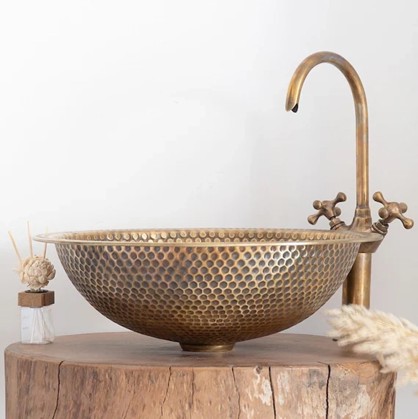 Modern Custom Made Brushed Brass Bathroom Sink