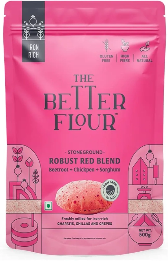 The Better Flour – Iron Rich Beetroot Atta, Healthy Low carb Keto Atta | Gluten-free | Iron Rich | Beetroot, White Chickpea & Millet Flour (500gm) : Amazon.in: Health & Personal Care