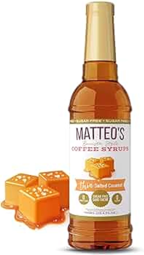 Matteo's Barista Style Sugar Free Coffee Syrup - Zero Calories Keto-Friendly Coffee Syrups & Flavors - USA-Made Kosher Sugar Free Coffee Flavoring Syrup For Home & Work (Salted Caramel, 25.4 Oz, 1-pk)