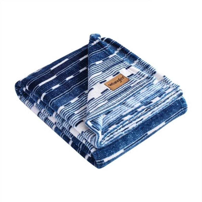 50"x60" Logan Stripe Reversible Throw Blanket Blue - Wrangler: 100% Polyester, Machine Washable, Travel-Friendly