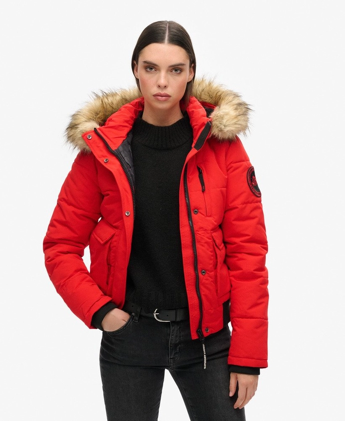 Womens - Everest Hooded Bomber Jacket in High Risk Red | Superdry UK