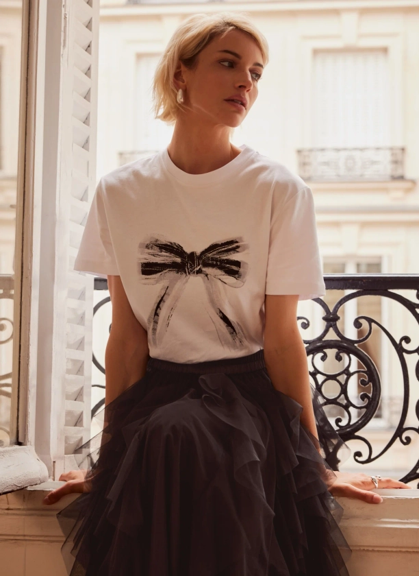 White Bow Graphic T-Shirt