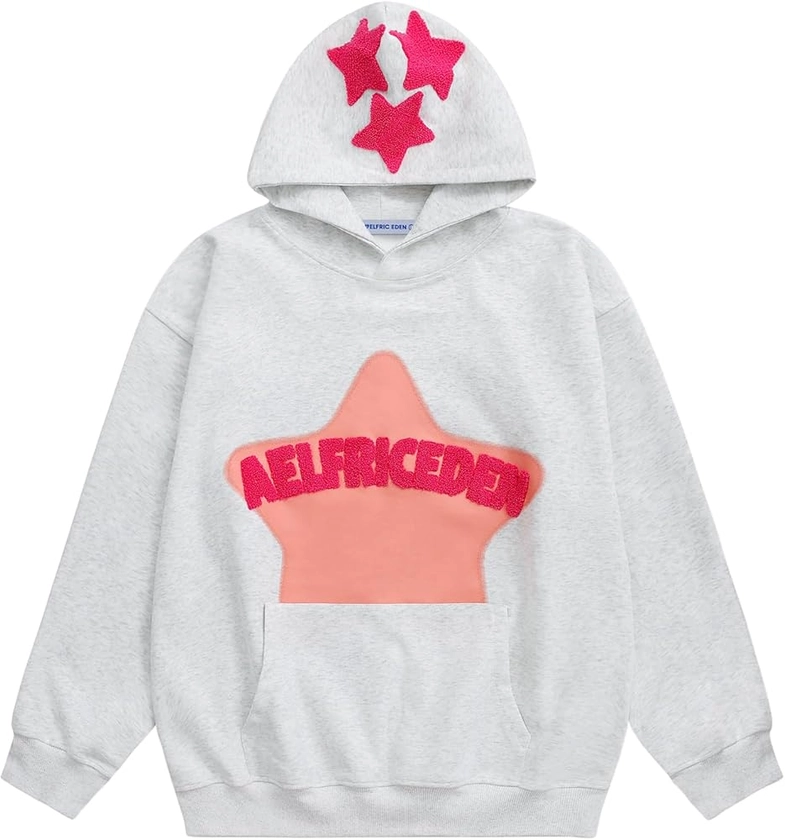 Aelfric Eden Womens Graphic Hoodies Pink Star Print Hoodie Unisex Oversized Hoodies Long Sleeve Pocket Pullover