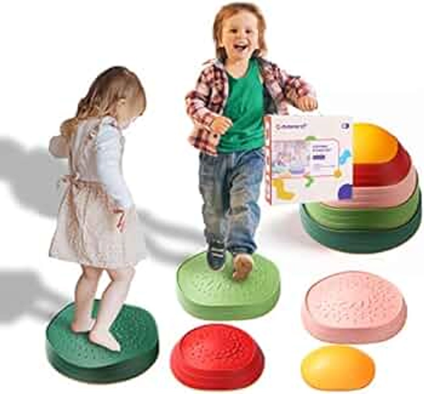 Stepping Stones for Kids,5pcs Non-Slip Plastic Balance River Stones for Promoting Children's Coordination Skills Sensory Toy