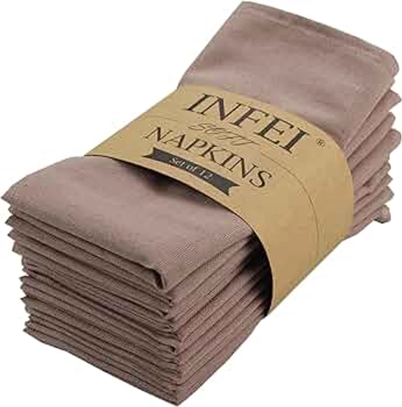 INFEI Serviettes en Tissu de dîner en Tissu mélangé en Lin de Couleur Unie en Coton - Lot de 12 (40 x 40 cm) - pour événements et Usage Domestique (Fumée Taupe)