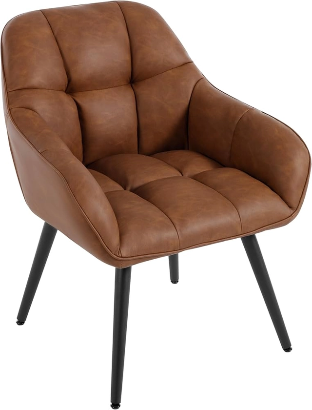 WOLTU Fauteuil Salon, Fauteuil Chambre, Fauteuil Relax, en Similicuir Vintage, Fauteuil de Lecture, Siège Rembourré, avec Dossier Haut, Pieds Métalliques, Marron, SKS44br