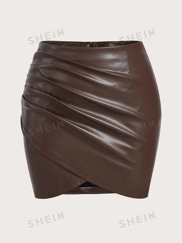 SHEIN ICON Plus Wrap PU Leather Skirt