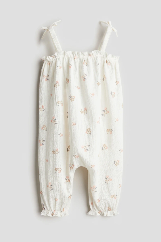 Crinkled jersey romper suit - Square neckline - Sleeveless - White/Floral - Kids | H&M GB