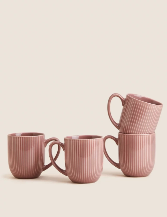 Set of 4 Ribbed Glazed Mugs | M&S Collection | M&S