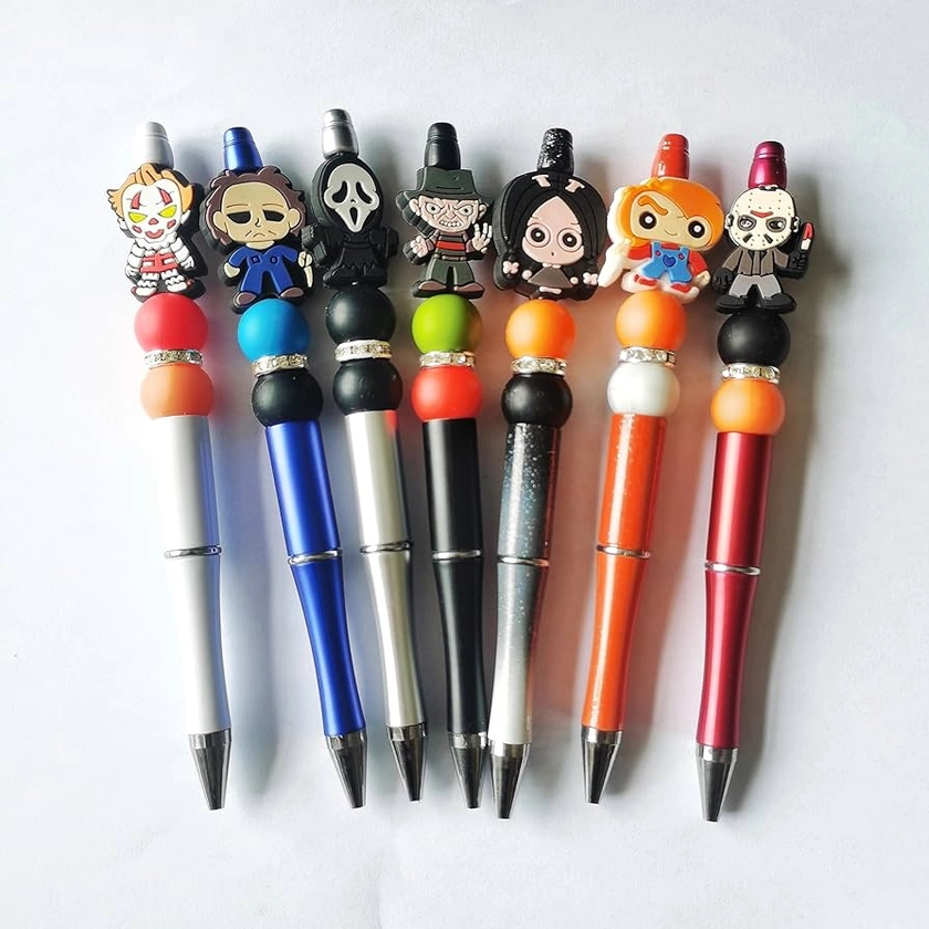 7PCS Horror Beadable Pens, Black Ink Role Pen, Novelty Halloween Spooky Horror Pens For School Office Supplies