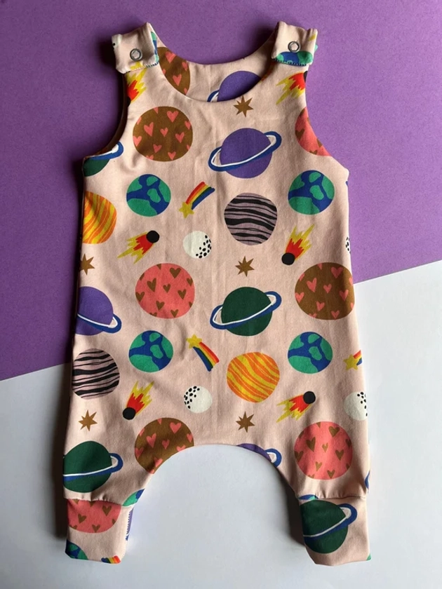 Baby Romper in Planet Space Print, Children's Dungarees, Newborn Baby Gift