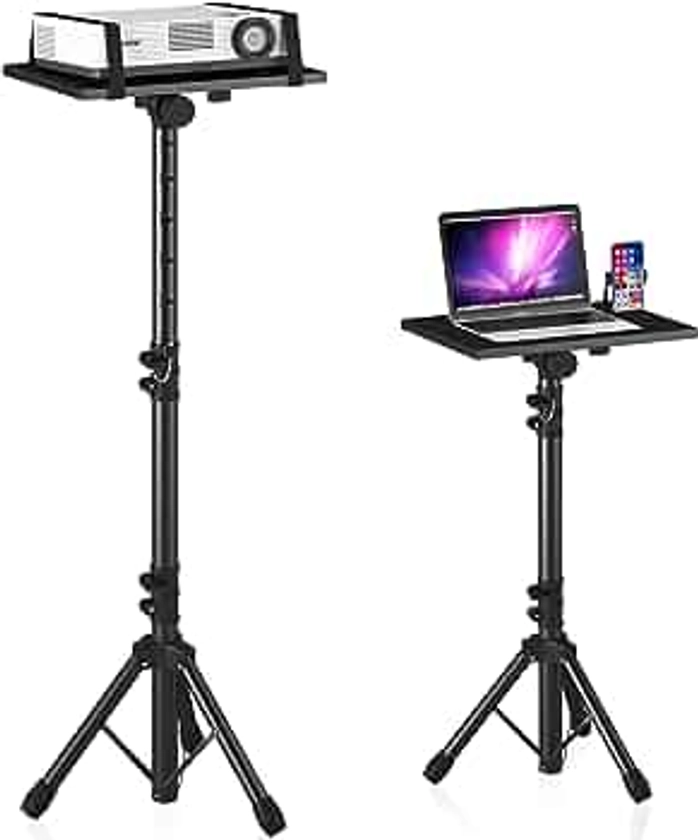 Projector Stand Tripod from 23" to 46", Laptop Tripod Stand Height Adjustable with Gooseneck Phone Holder, Laptop Floor Stand for Office, Home, Stage, Studio, DJ Racks Holder Mount