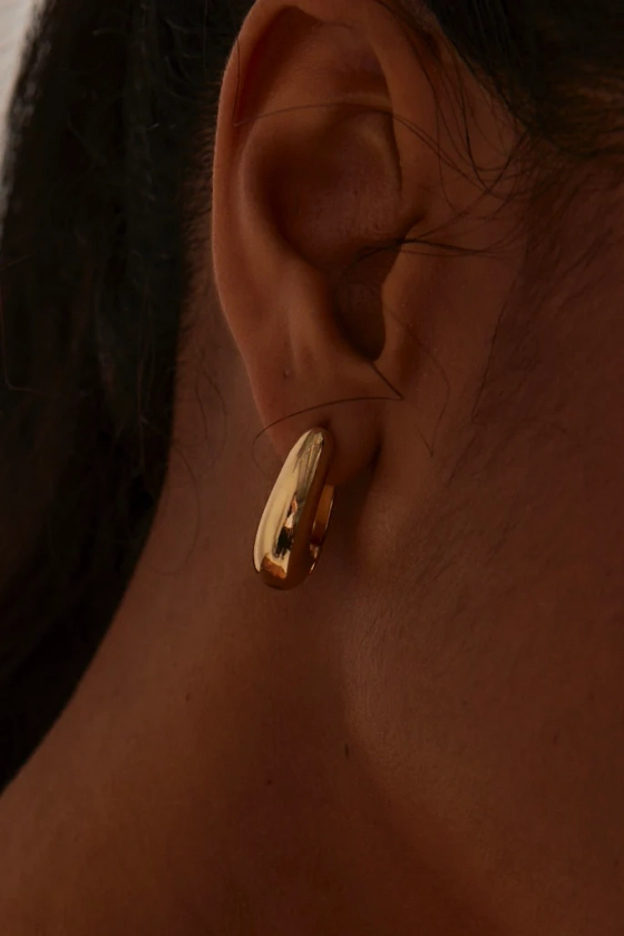 Chunky Drop Gold Hoop Earrings