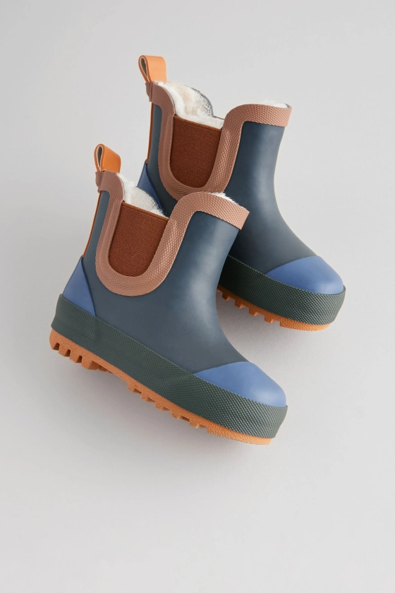 Navy Colourblock - Warm Lined Ankle Wellies