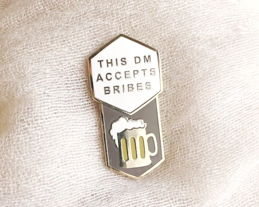 This DM Accepts Bribes (Beer) - Dungeon Master enamel pin - Hard enamel pin