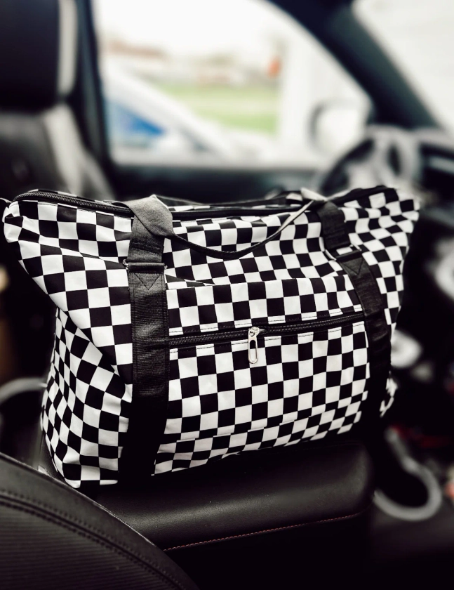 Black + white Checkered Over Night Bag