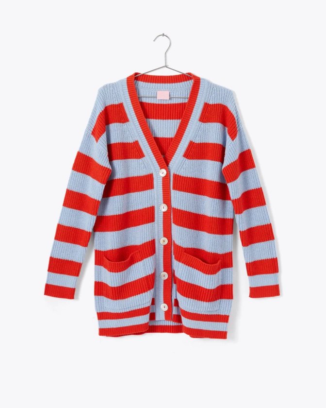 Slouchy Cardigan - Red/Blue Stripe