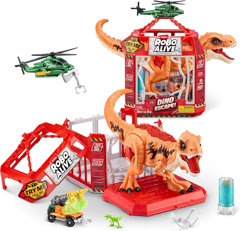 Robo Alive Dino Escape, Robotic Light Up, Vehicles with Firing Weapons, Storable, Giftable, Ages 3+ by ZURU