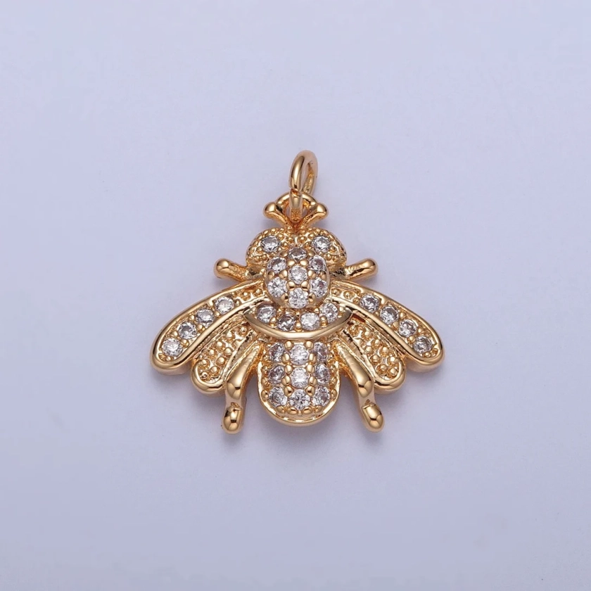 16K Gold Plated Dainty Fly Winged Flying Insects Micro Pave CZ Pendant, Gold Honey Bee Flies Charm, Minimalist Layering Necklaces X-238 - Etsy