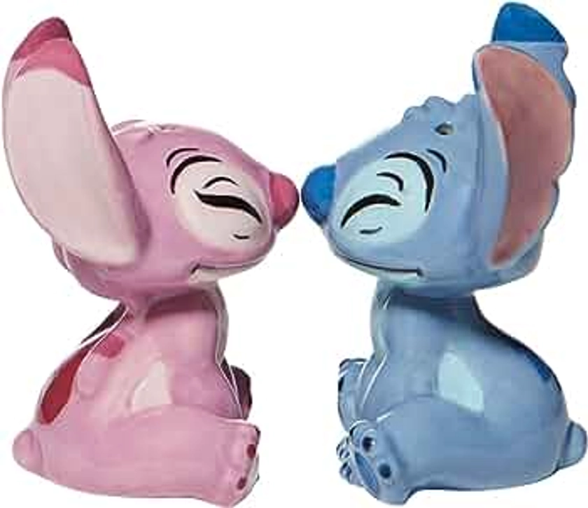 Enesco Disney Ceramics Stitch and Angel Salt and Pepper Shaker Set, 3.5 Inch, Multicolor