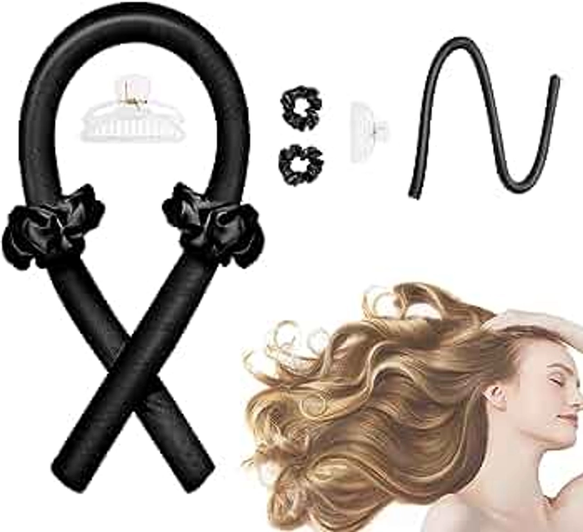 CORATED Sleeping Headband Curlers - No Heat Overnight Hair Styling Kit With Clips and Scrunchie - Silk Ribbon Rollers for Sleeping Curls