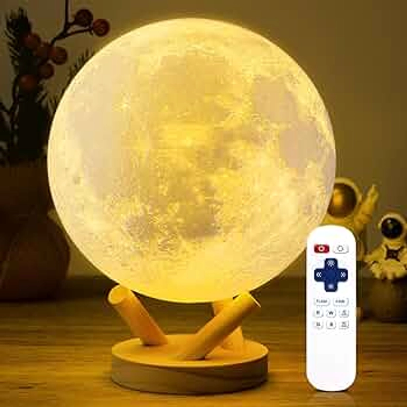 LOGROTATE Moon Lamp, Sliding Control Moon Light, 18 Colors Moon Night Light with Unique Stand, Sliding Control, Timing Setting, USB Rechargeable, Home decor, Best Gifts for kids Parent Friend (7.1in)