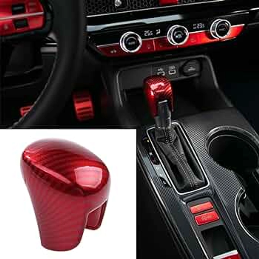 Thenice Gear Shift Knob Cover Automatic Transmission CVT Boots Change Lever Stick Decoration for Honda Civic 2022-2024, CRV/HR-V 2023-2024, Accord 2018-2024 -Red Carbon Fiber