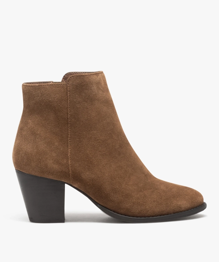 Boots femme unies en cuir suédé à talon carré beige | GEMO